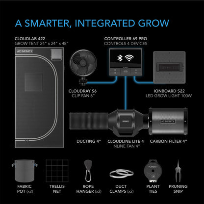 ADVANCE GROW TENT SYSTEM 4X4, 4-PLANT KIT, WIFI-INTEGRATED CONTROLS TO AUTOMATE VENTILATION, CIRCULATION, FULL SPECTRUM LED GROW LIGHT