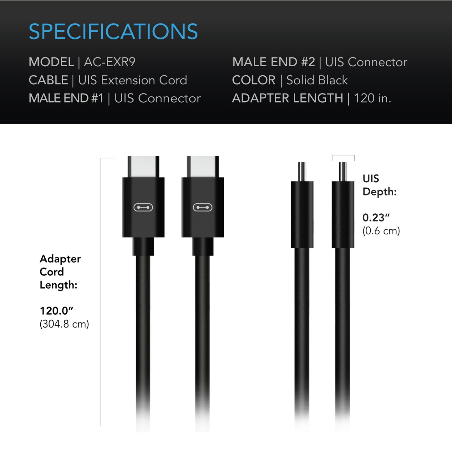 UIS TO UIS EXTENSION CABLE, MALE TO MALE, 10 FT.